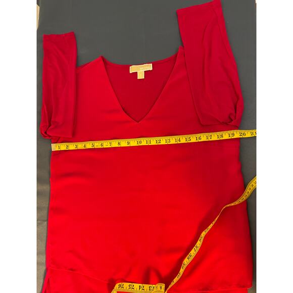 MICHAELMicharl Kors Red Layered long Sleeve V Neck Blouse Med Pre-Owned - Picture 6 of 10